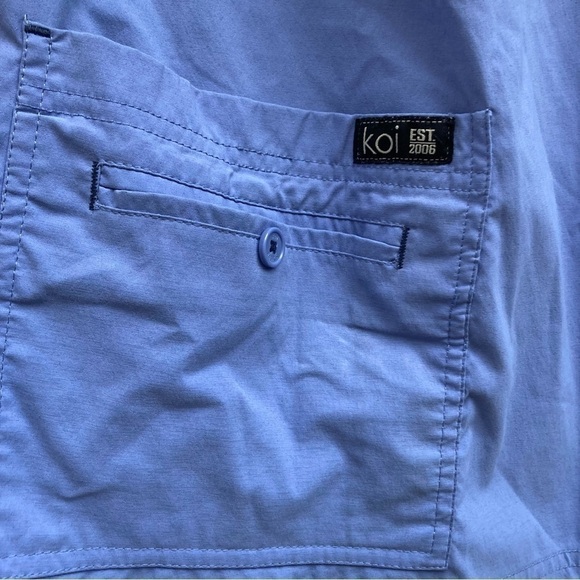 Koi Basics Light Blue Short-Sleeved Scrub Shirt, Size 2X - Picture 2 of 6